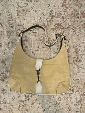 Vintage Suede Coach Shoulder Hobo Bag in Beige